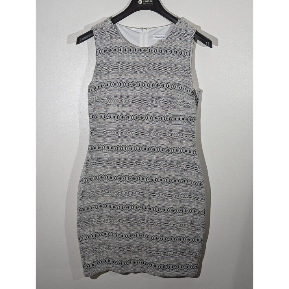 Calvin Klein Women Size 8 Sheath Sleeveless Lined Work Dress Stretch Grey